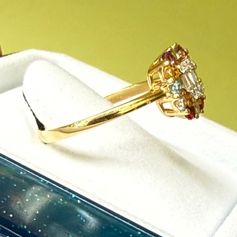 New in box 18K Gold with Natural Diamond and multicolored natural Gemstones Ring